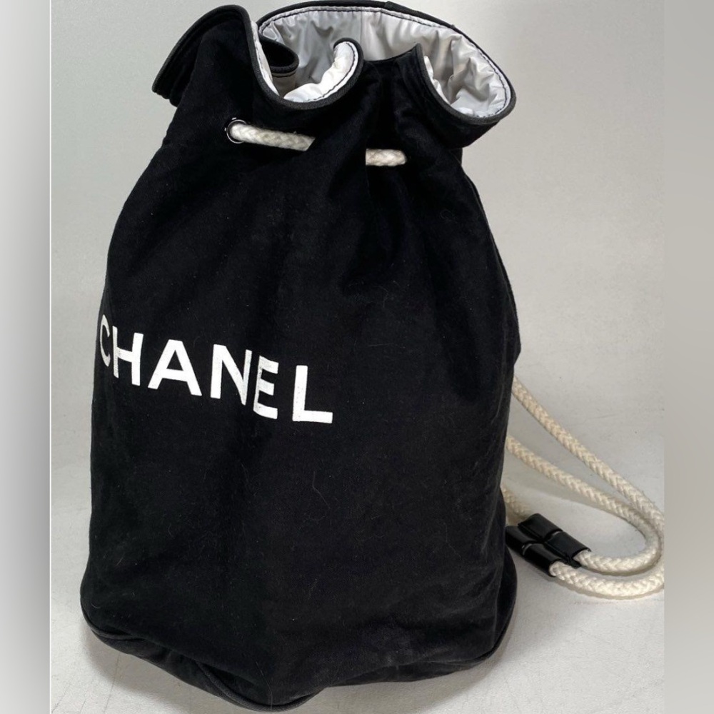 CHANEL, Black & White Drawstring Bucket Bag